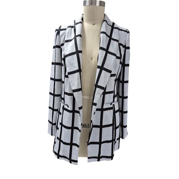 Bagatelle Collection Open Long Coatigan Gray/Black Windowpane Plaid Sz L - Picture 1 of 7